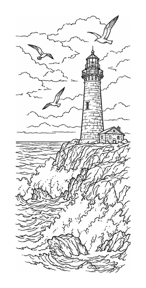 The lighthouse lifted off the arm as flat stencil linework